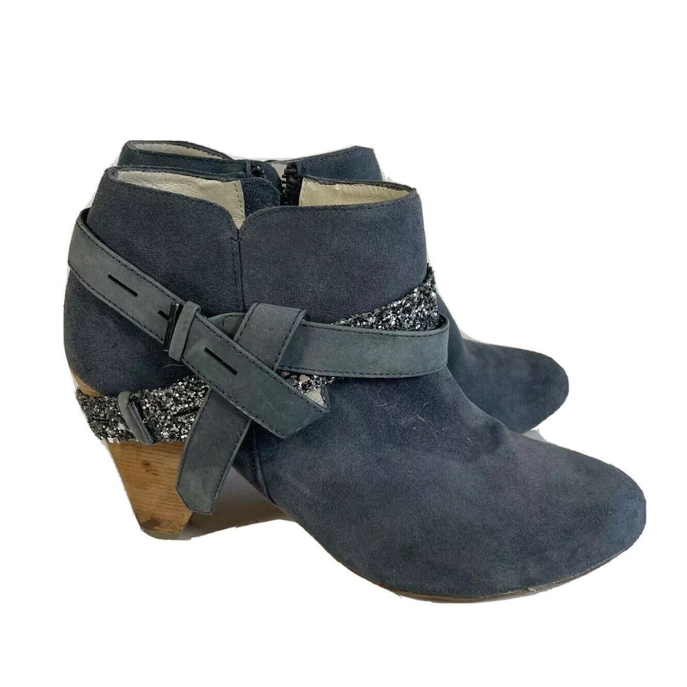 Matt Bernson Ankle Bootie Boots Womens Size 7 Gray Suede Leather Glitter Straps